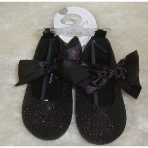 Koala Baby Black Sparkle Glitter With Bow Flat Shoes Baby Size 4 NEW Cute